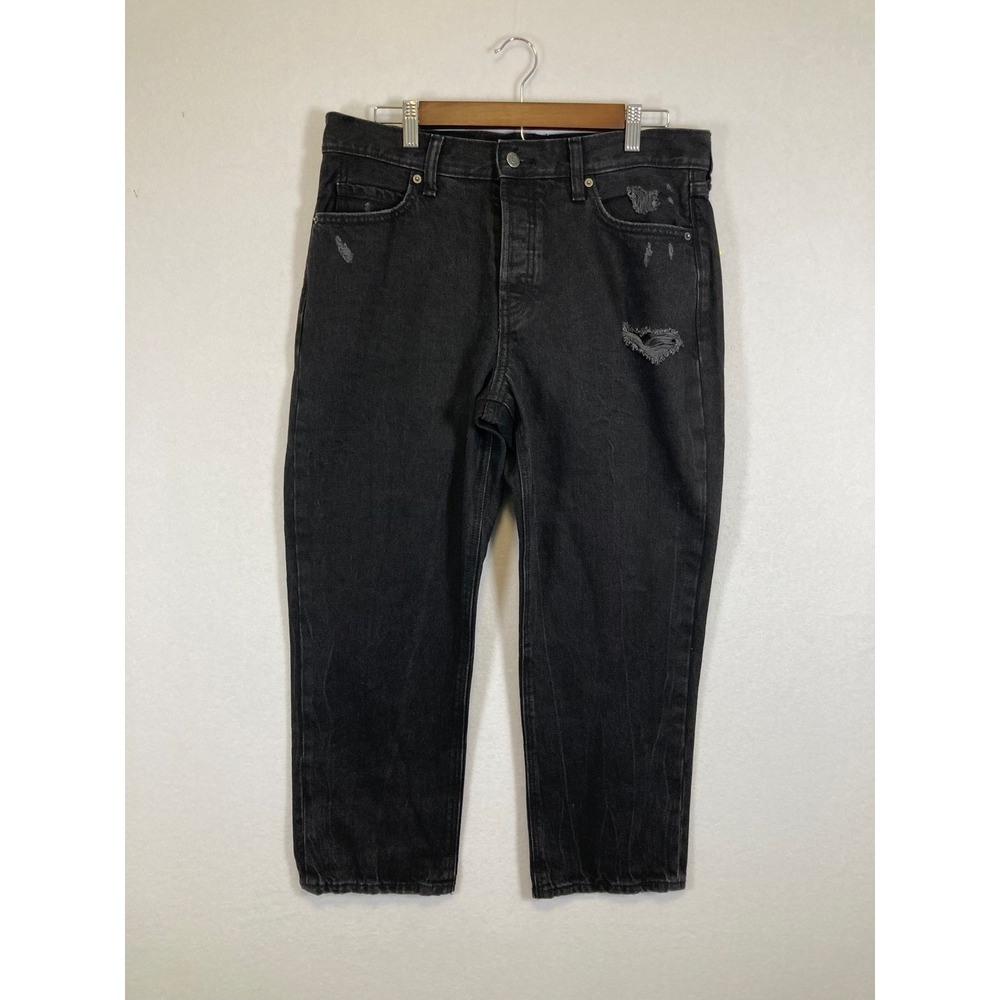 Old Navy Slouchy Straight Jeans Womens 10 Black Distressed High Rise Button Fly